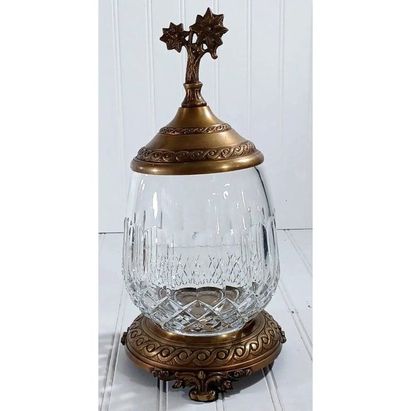 CASTILIAN LEAD CUT CRYSTAL BRONZE PEDESTAL CANDLE LAMP CENTERPIECE BOWL VASE - Picture 4 of 11
